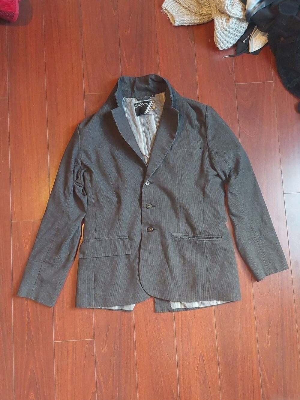 Kik Wear Corduroy Blazer Size S Grey Striped Jacket
